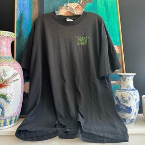 Vintage 90s Single Stitch Black Short Sleeve Tee with Graphic Detail Hanes XXL